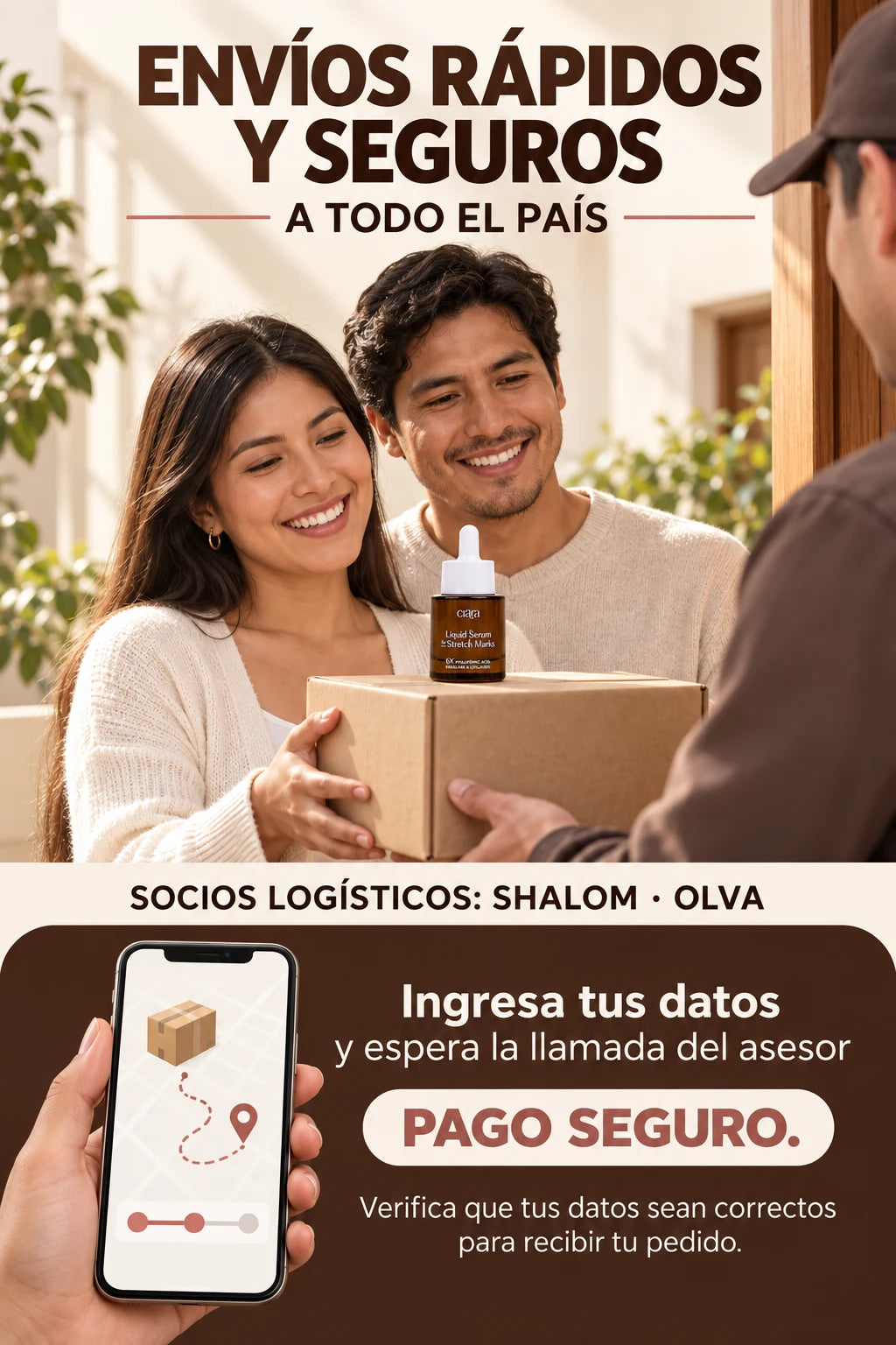Envíos rápidos y seguros a todo el país. Socios logísticos: Shalom y Olva. Ingresa tus datos y espera la llamada del asesor. Pago seguro.